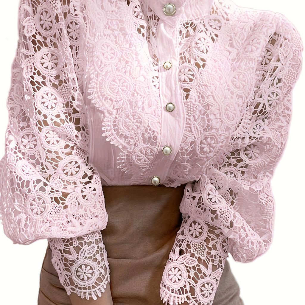 Elegant Women's Pleated Blouse with Sheer Lace