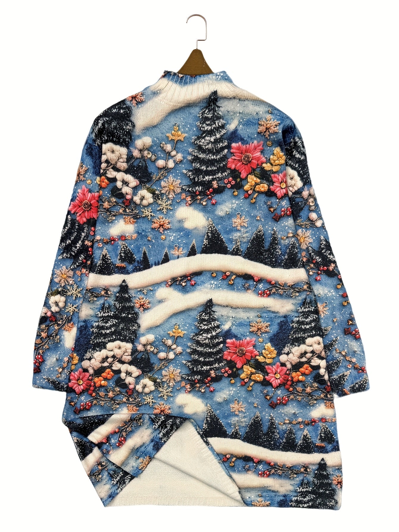 Women's Elegant Winter Sweater Dress  Silhouette with Santa Sleigh & Snowman Print Christmas Party New Year