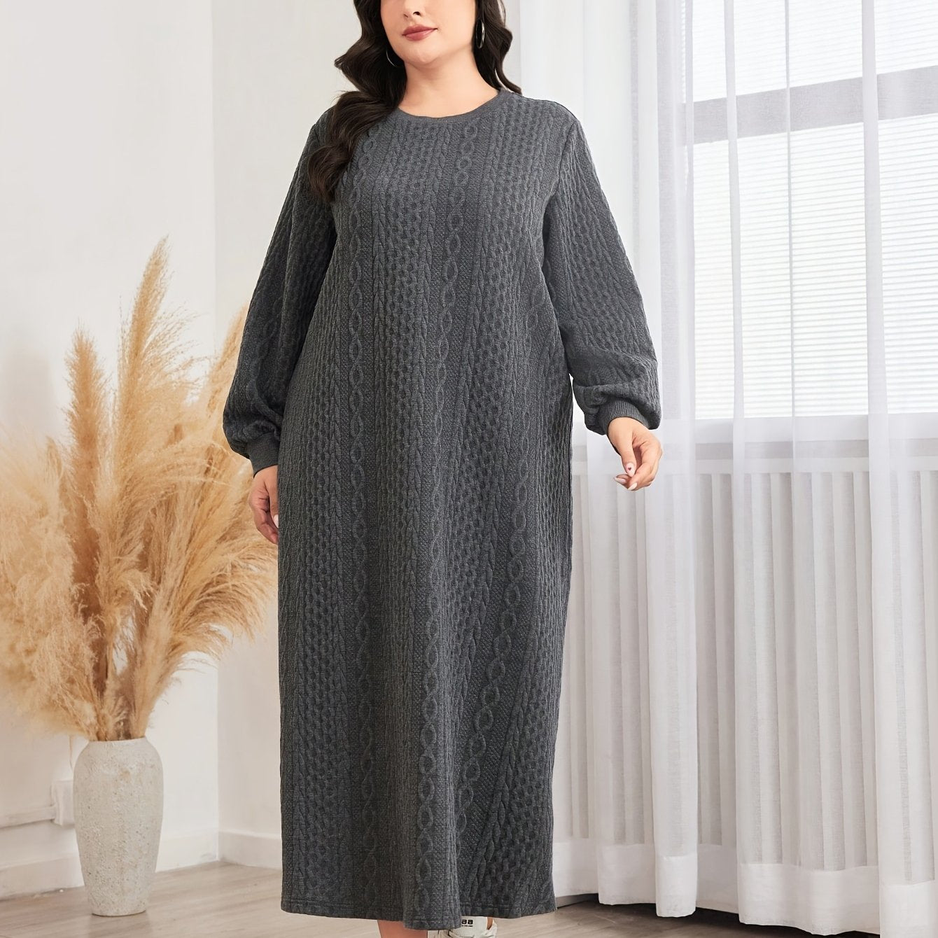 Women's Plus Size Textured Sweatshirt Dress