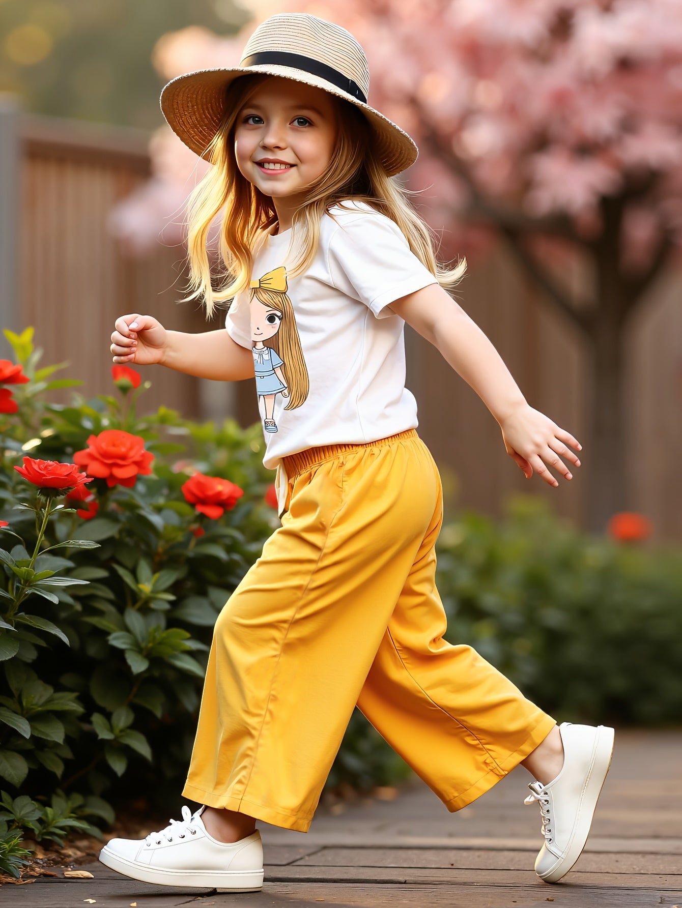 Adorable Summer Girls' Two-Piece Outfit - Short Sleeve T-Shirt