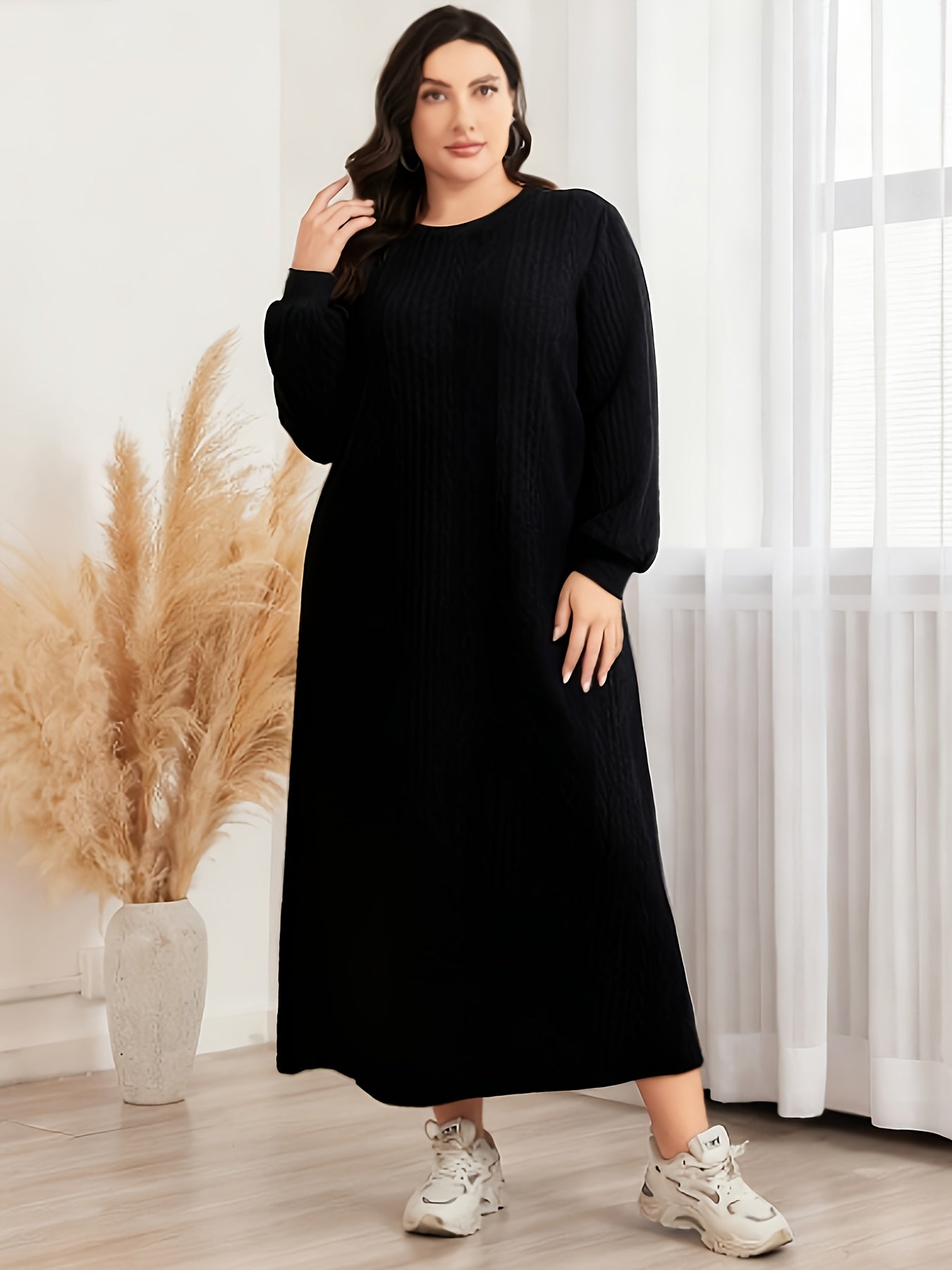 Women's Plus Size Textured Sweatshirt Dress