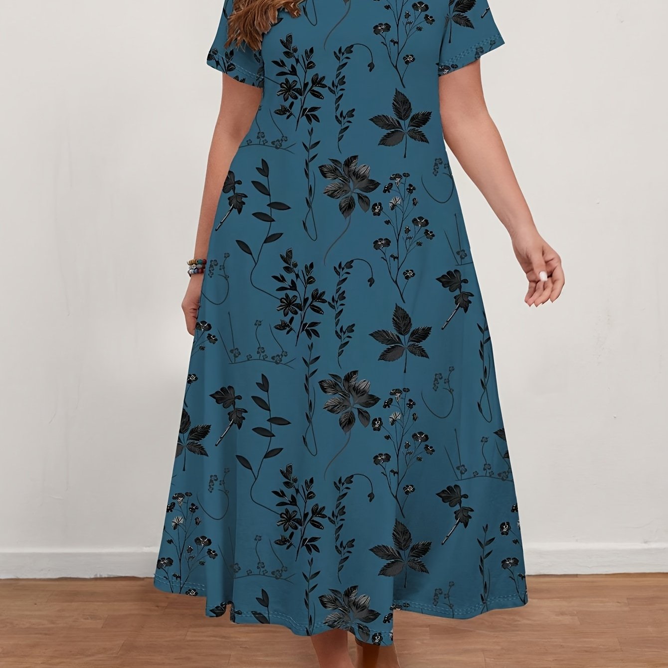 Women's Casual Vintage Floral Print V-Neck Short Sleeve Dress
