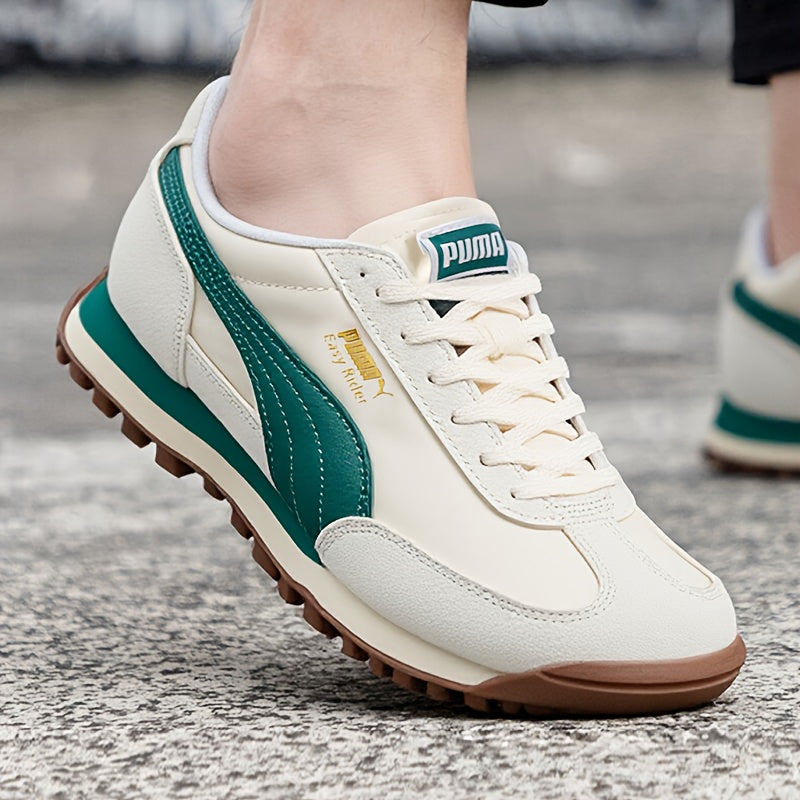 PUMA Original Genuine Shoes - Lightweight All-Season Sneakers with Cushioned Rubber Sole, Beige/ & Green Accents