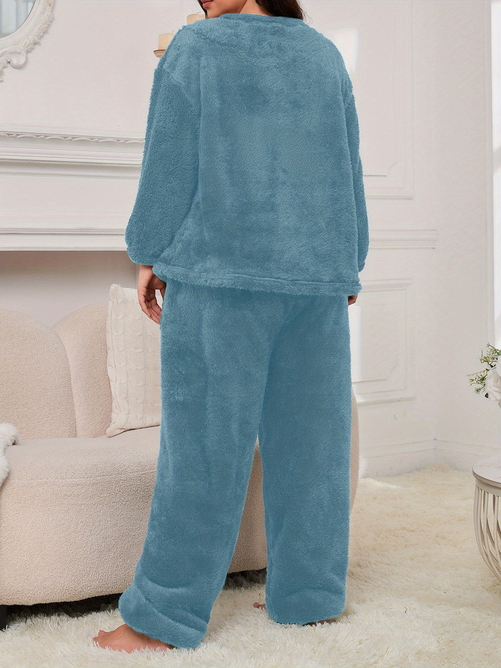 Women's Pajama Set with Letter and Cherry Print, Thickened Warm