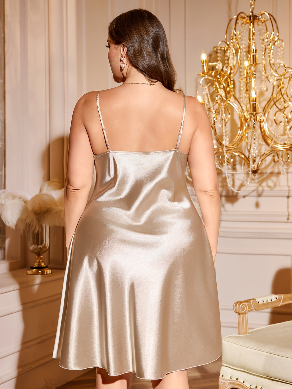 Women's Plus Size Backless Satin Nightgown
