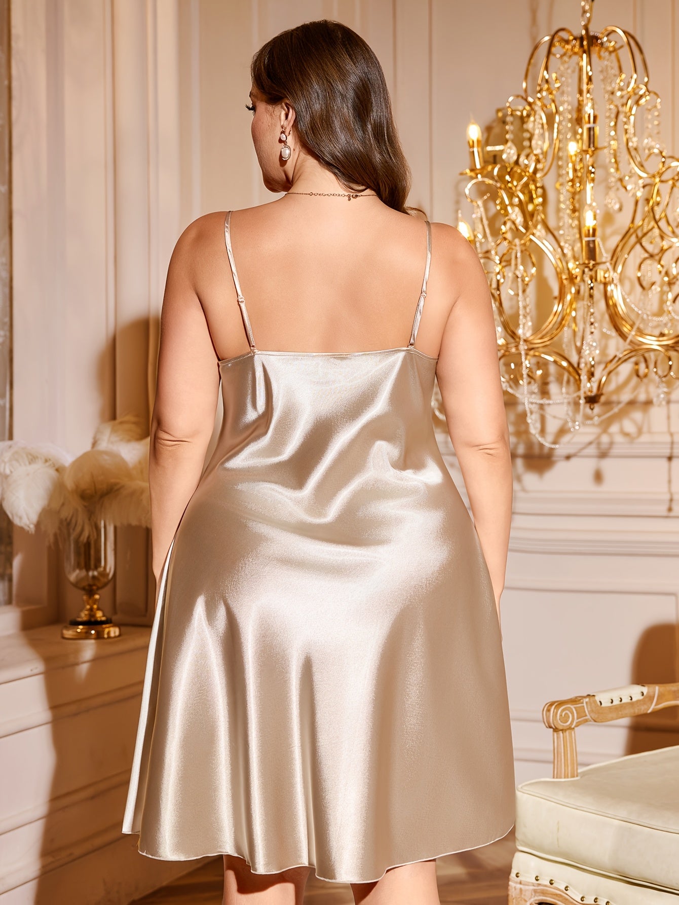 Women's Plus Size Backless Satin Nightgown