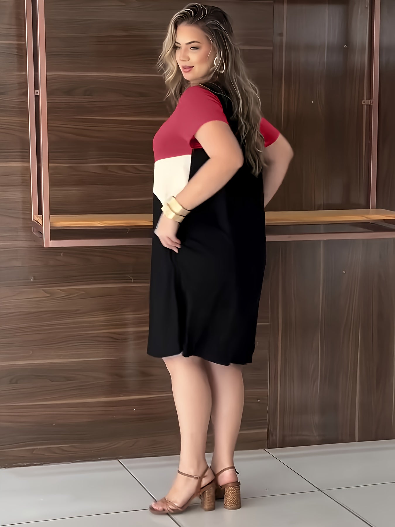Plus Size Women's Elegant Color-Block Dress