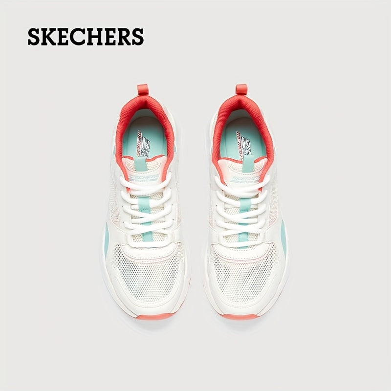 Skechers Women's Breathable Mesh Casual Sneakers - White Low-Top Lace-Up Shoes with Colorful Accents, Comfortable Fabric
