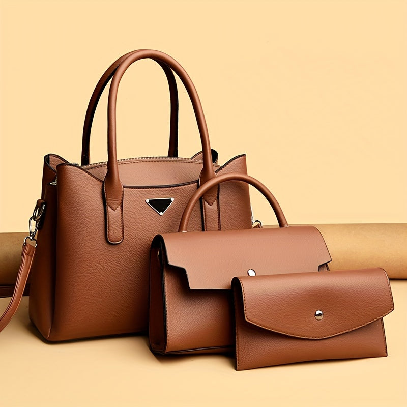3pcs Women's Faux Leather Handbag Set