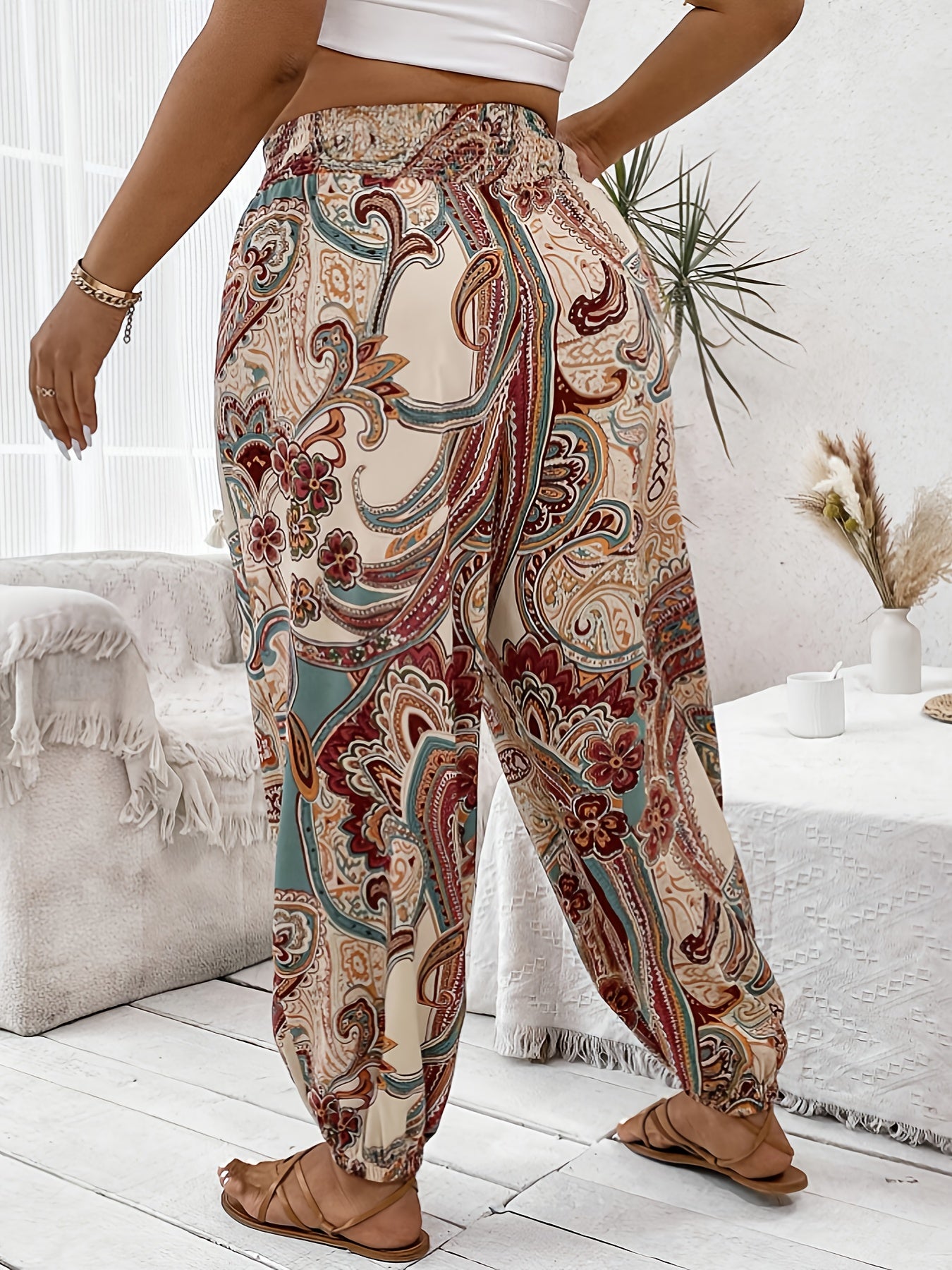 Women's Plus Size Tropical Print Loose Fit Pant