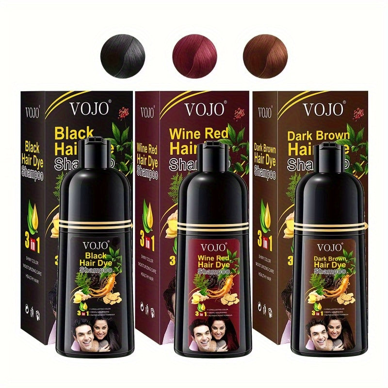 Herbal Hair Dye Shampoo - Fast Coloring, Suitable for Both Men and Women, Contains Ginseng and Ginger Extracts, Available in Dark Brown, Wine Red, Black