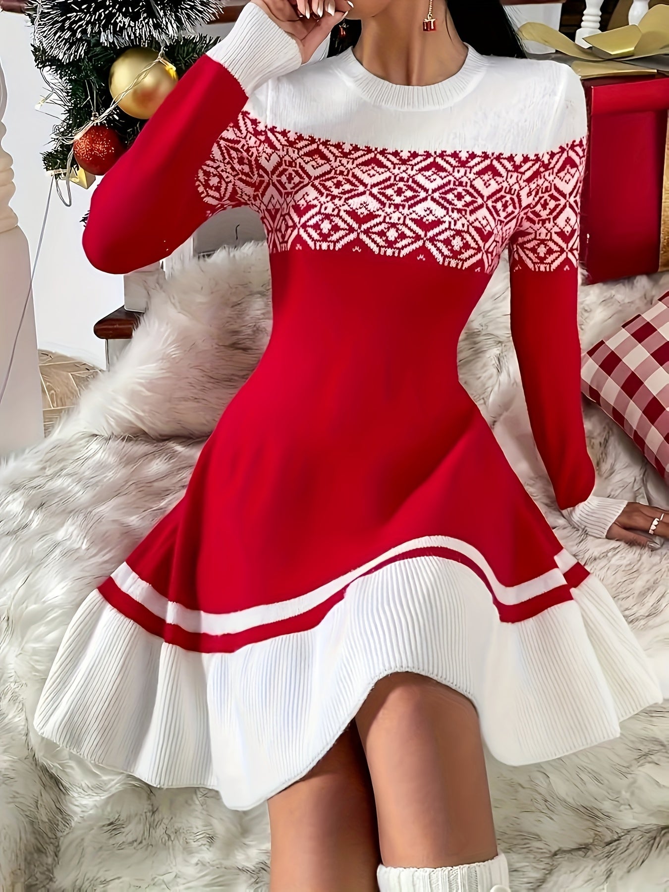 Women's Elegant Sweater Dress - Long Sleeve Winter Party  Christmas Day