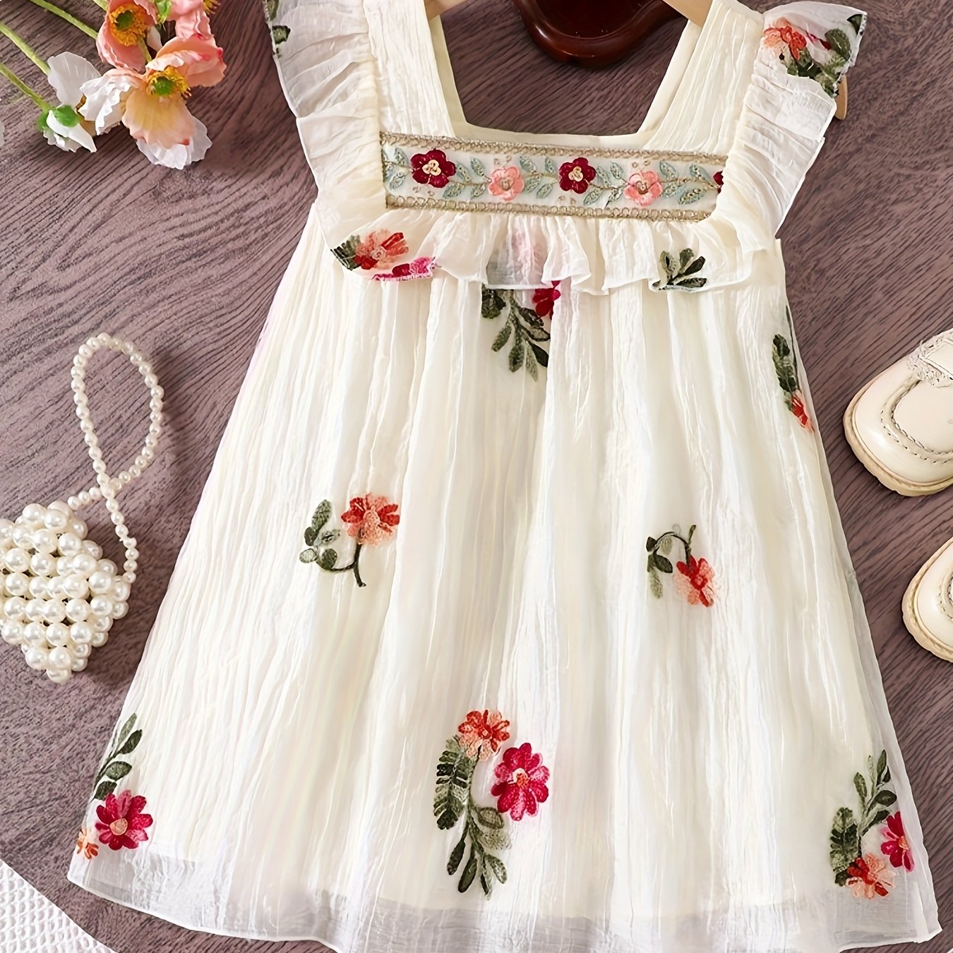 Girls' Bohemian Square Neck Tulle Princess Dress