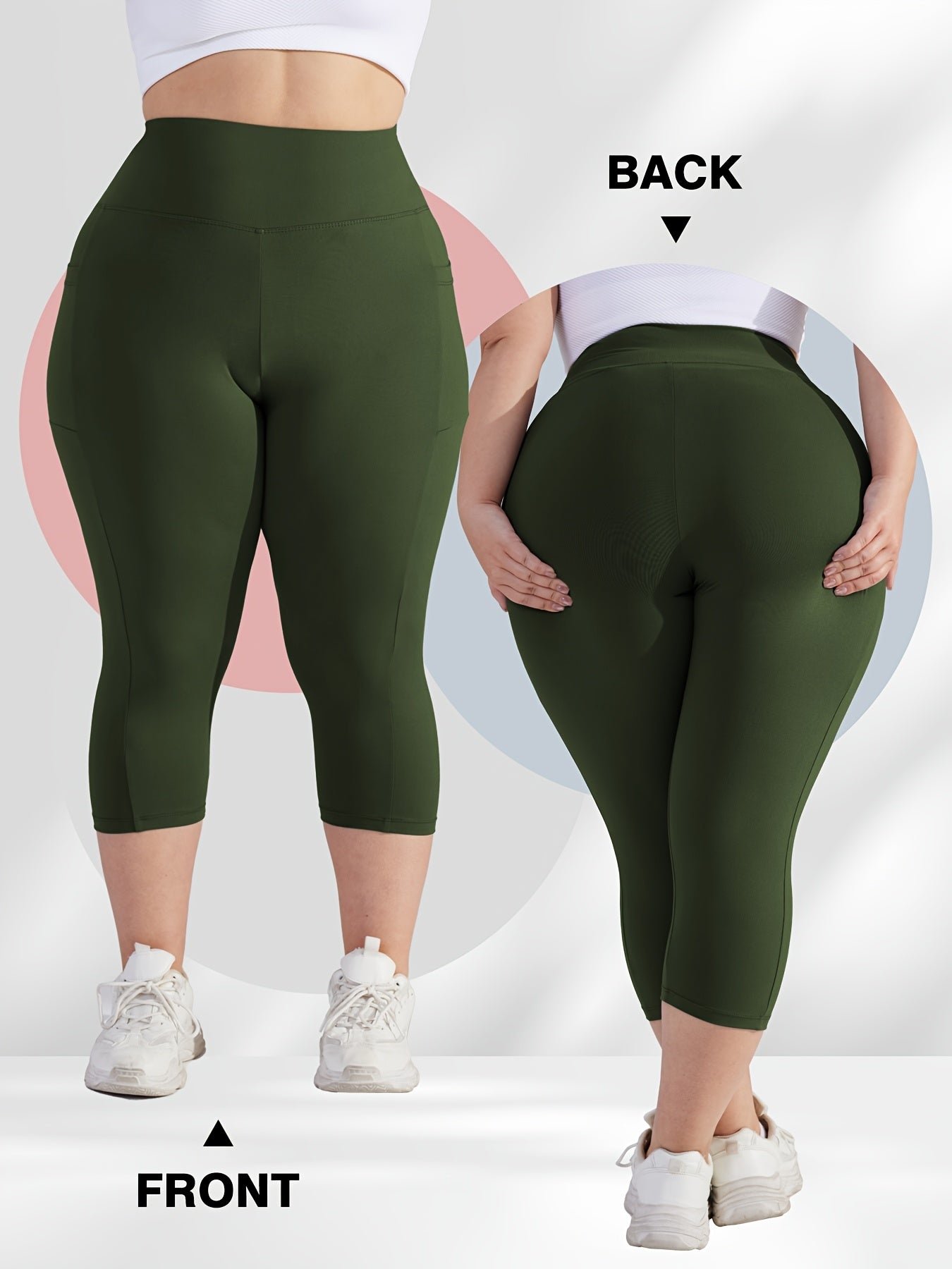 Women's Plus Size High-Waisted Capri Leggings with Side Phone Pockets