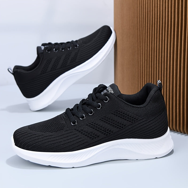 [1 Pair Women'S Breathable Running Sneakers] 1 Pair Women'S Breathable Casual Running Sneakers, Solid Color Fabric Low-Top Lace-Up Shoes with PVC Sole for All Seasons