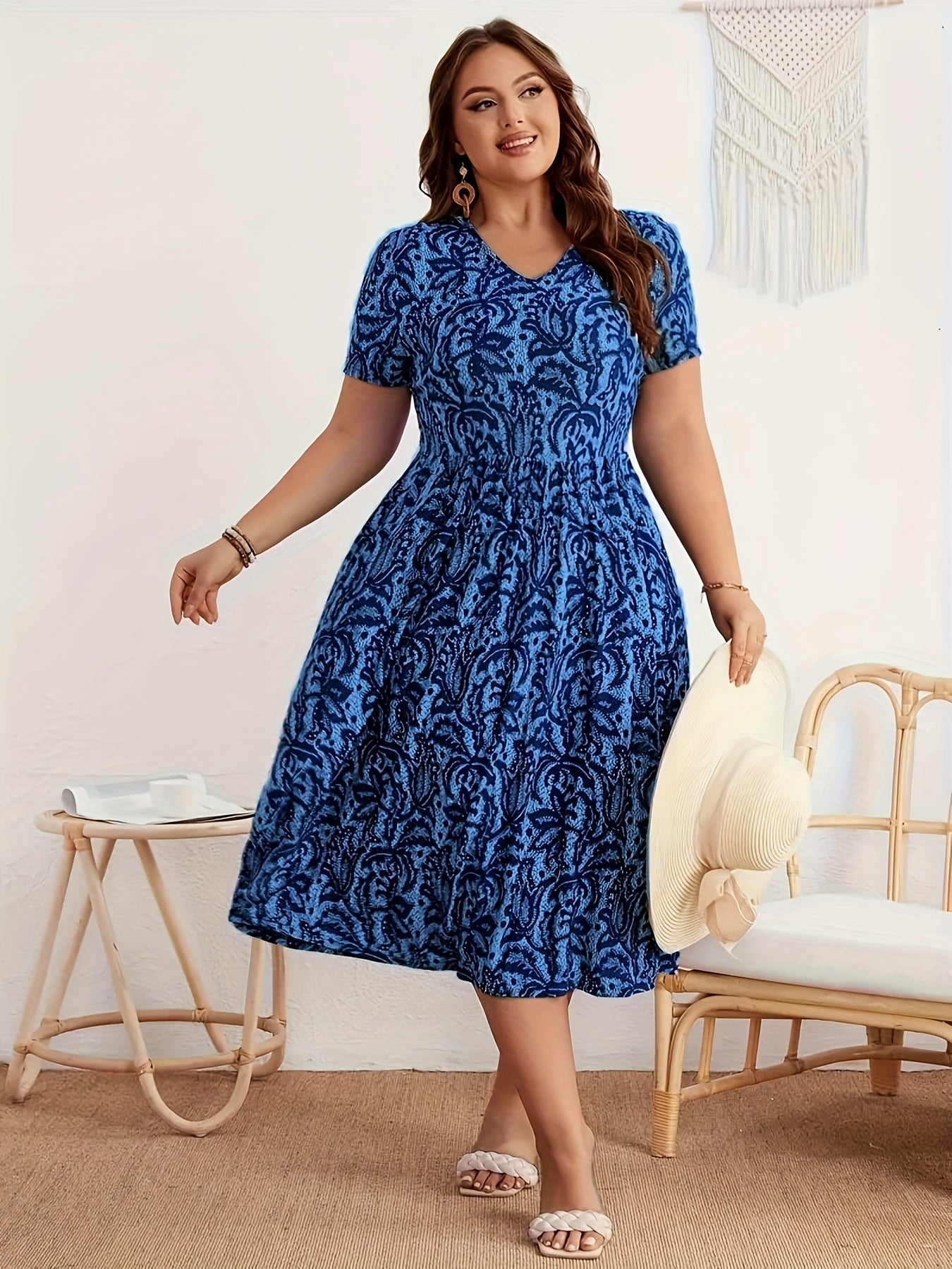 Women's Casual V-Neck Short Sleeve Dress