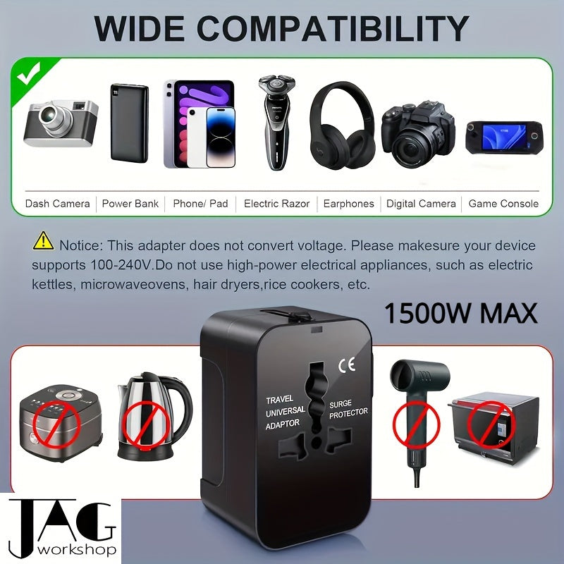 1pc Worldwide Travel Adapter, Universal US/EU/UK/AU Plug,