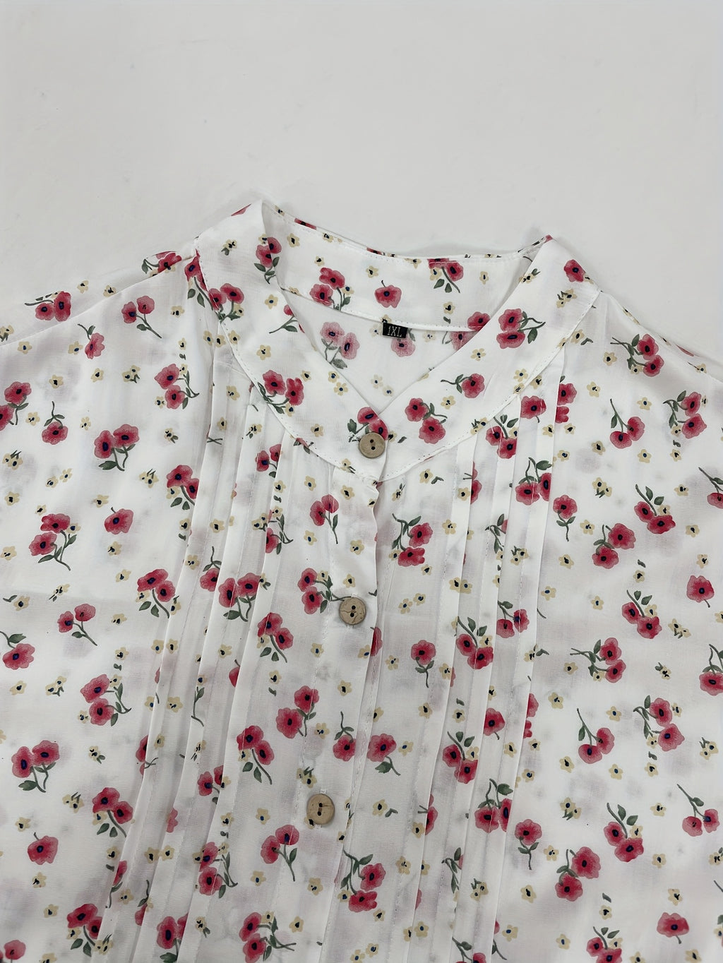 Floral Print Women's Blouse, Long Sleeve Round Neck