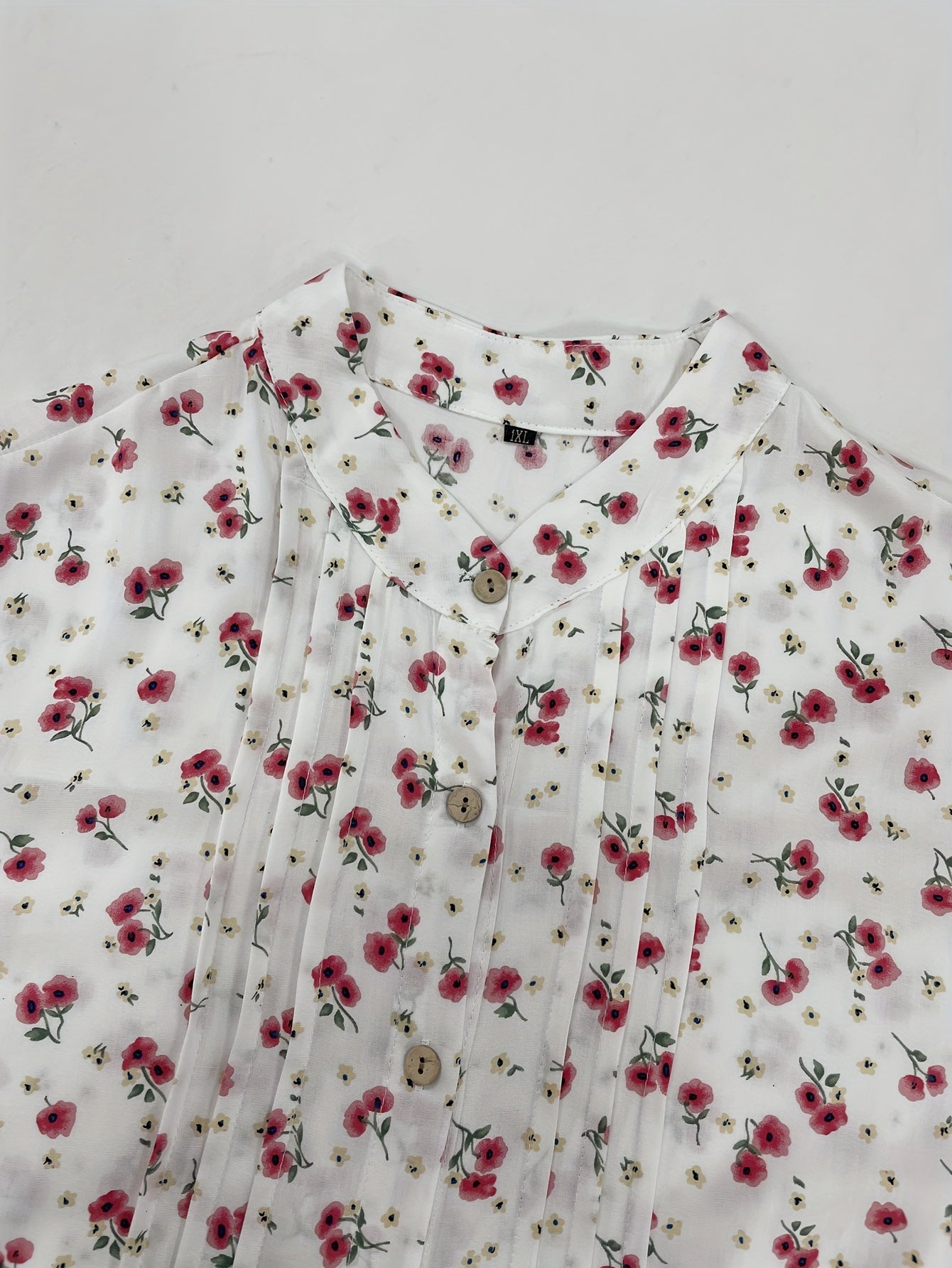 Floral Print Women's Blouse, Long Sleeve Round Neck