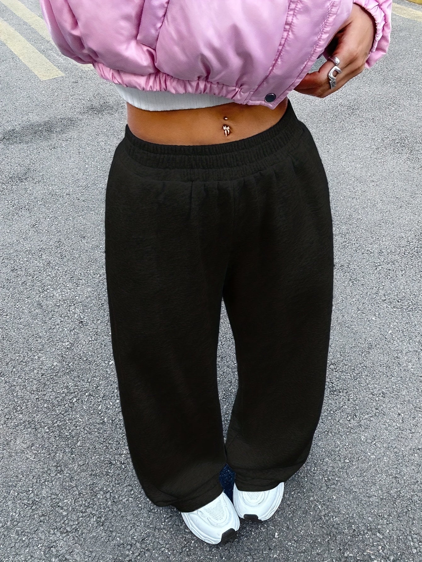Women's Jogger Pants - Elastic Waistband Wide-Leg Lounge Pants with Side Pockets