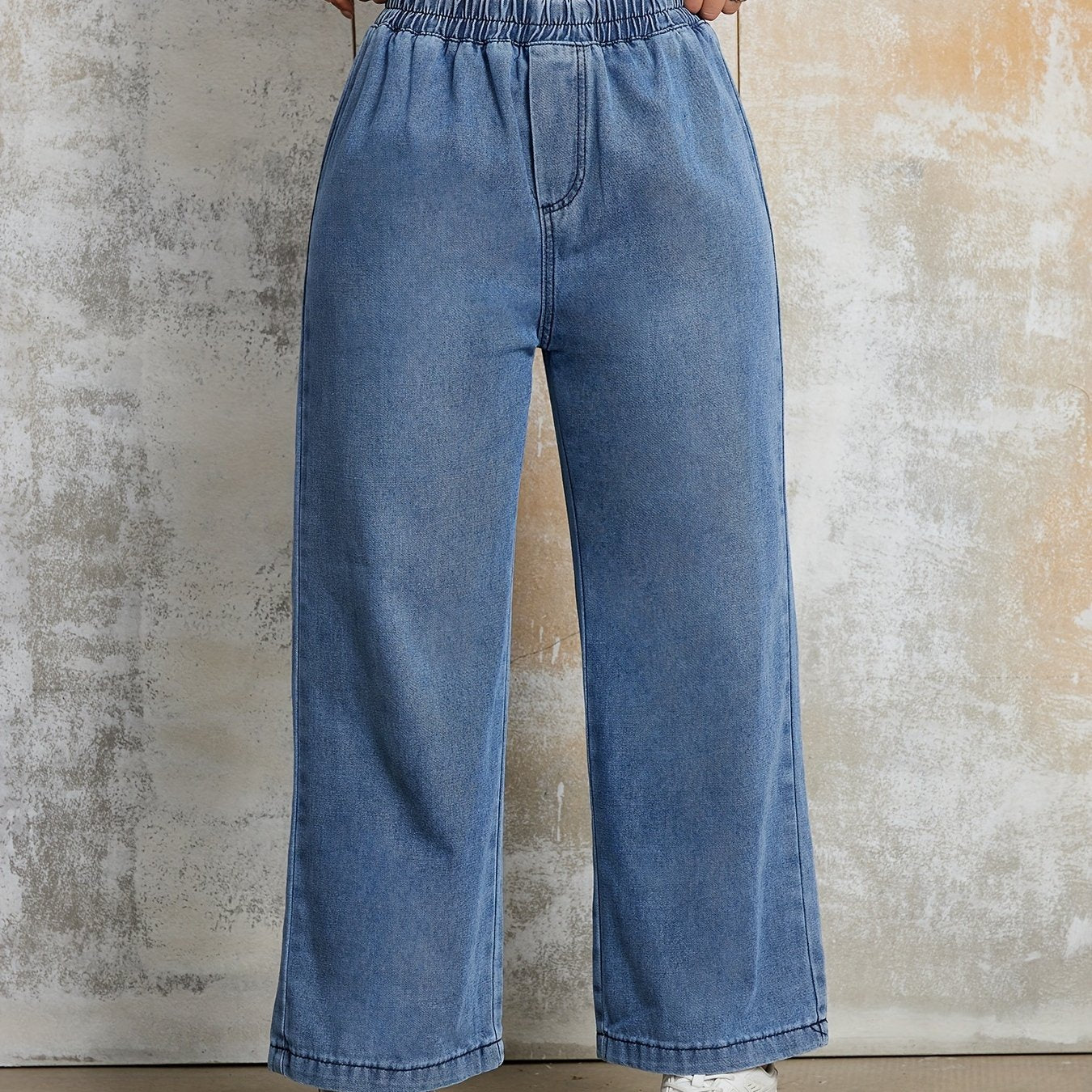 Elastic Waist Loose Fit Denim Pants