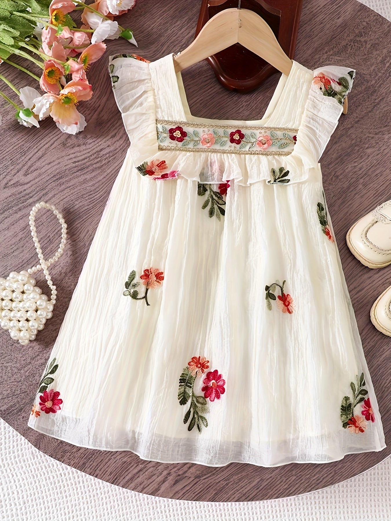 Girls' Bohemian Square Neck Tulle Princess Dress