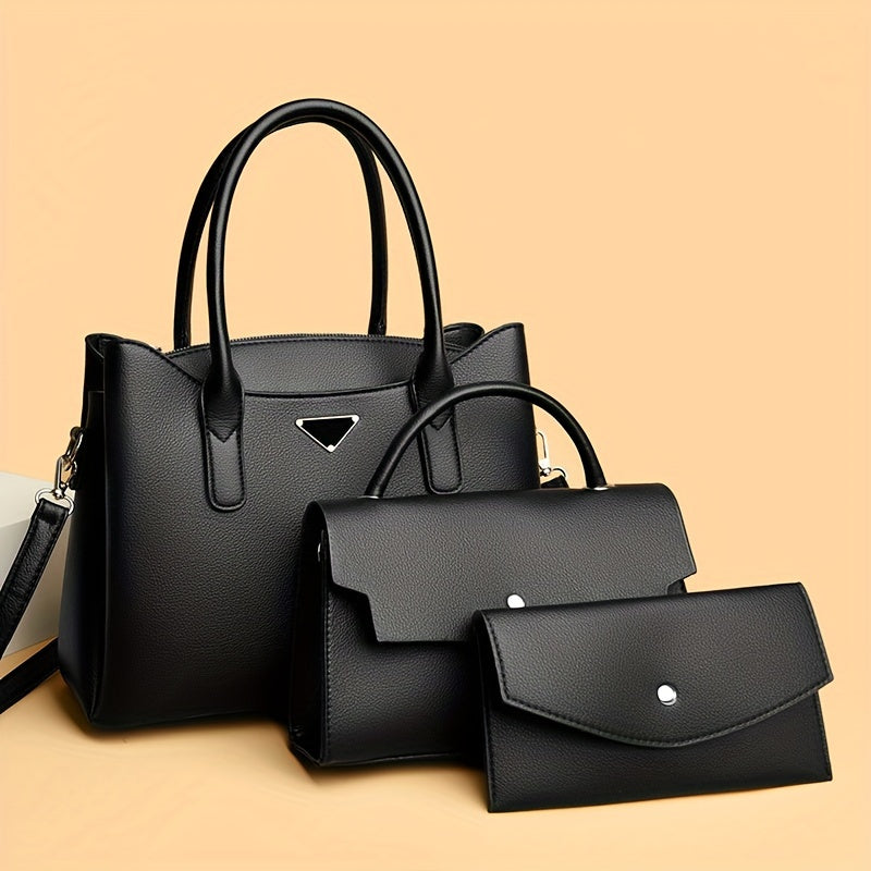 3pcs Women's Faux Leather Handbag Set