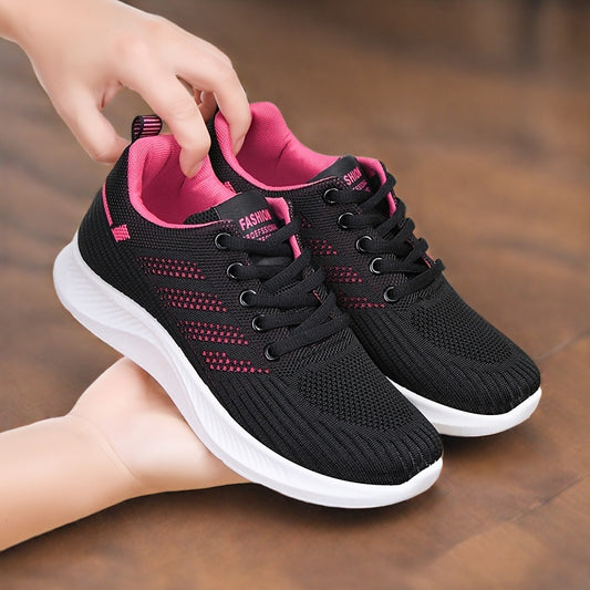 [1 Pair Women'S Breathable Running Sneakers] 1 Pair Women'S Breathable Casual Running Sneakers, Solid Color Fabric Low-Top Lace-Up Shoes with PVC Sole for All Seasons