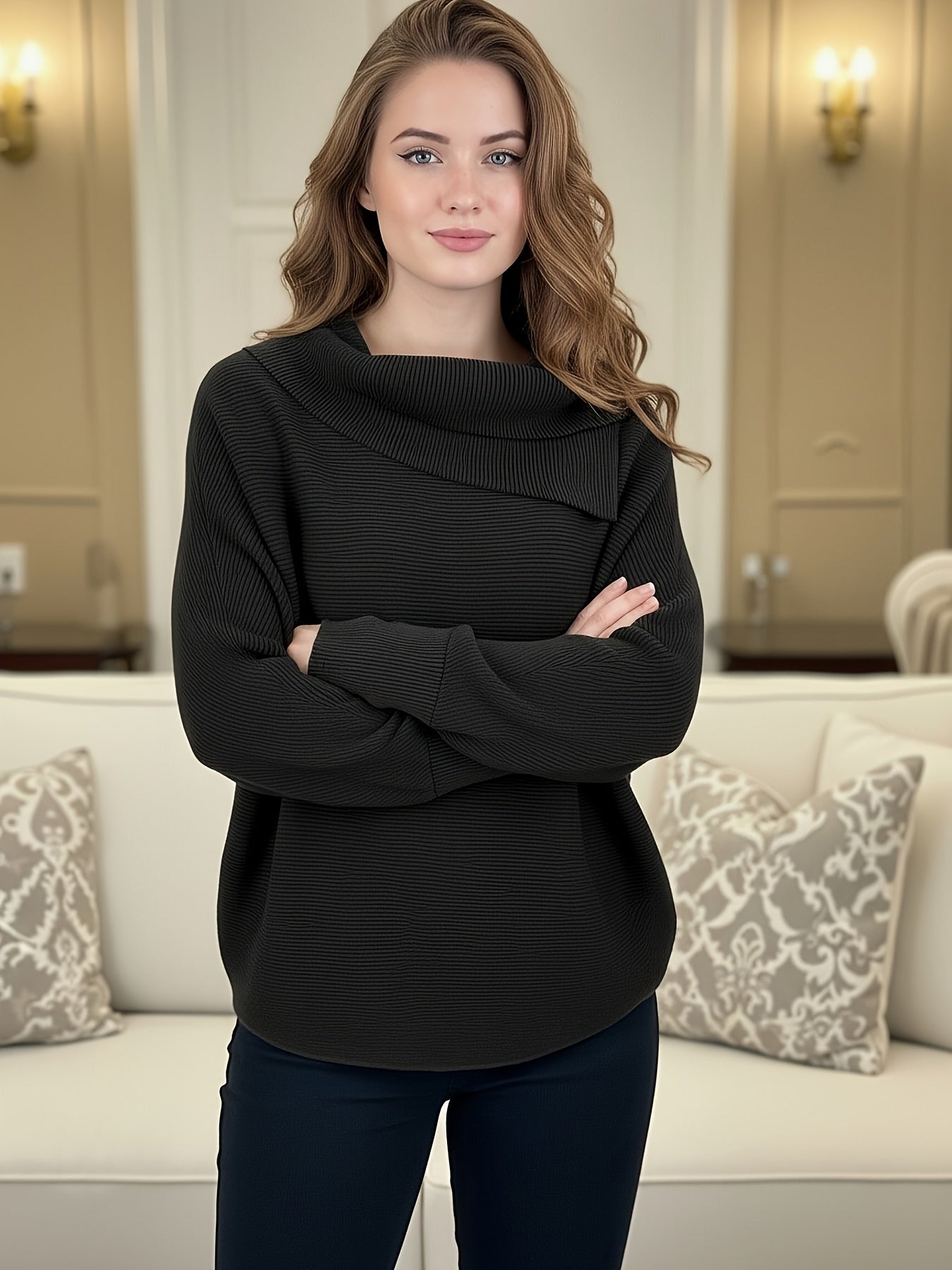 Loose-Fitting, Stylish, Casual Scarf-Neck Pullover Shirt | Perfect for Autumn and winter