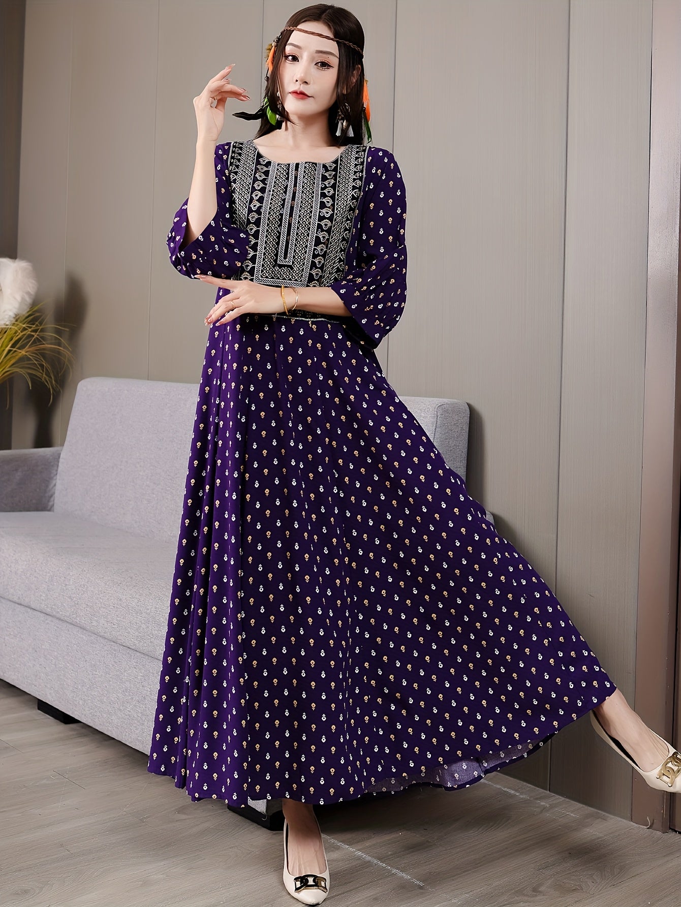 Embroidered Vintage Bohemian Maxi Dress for Women