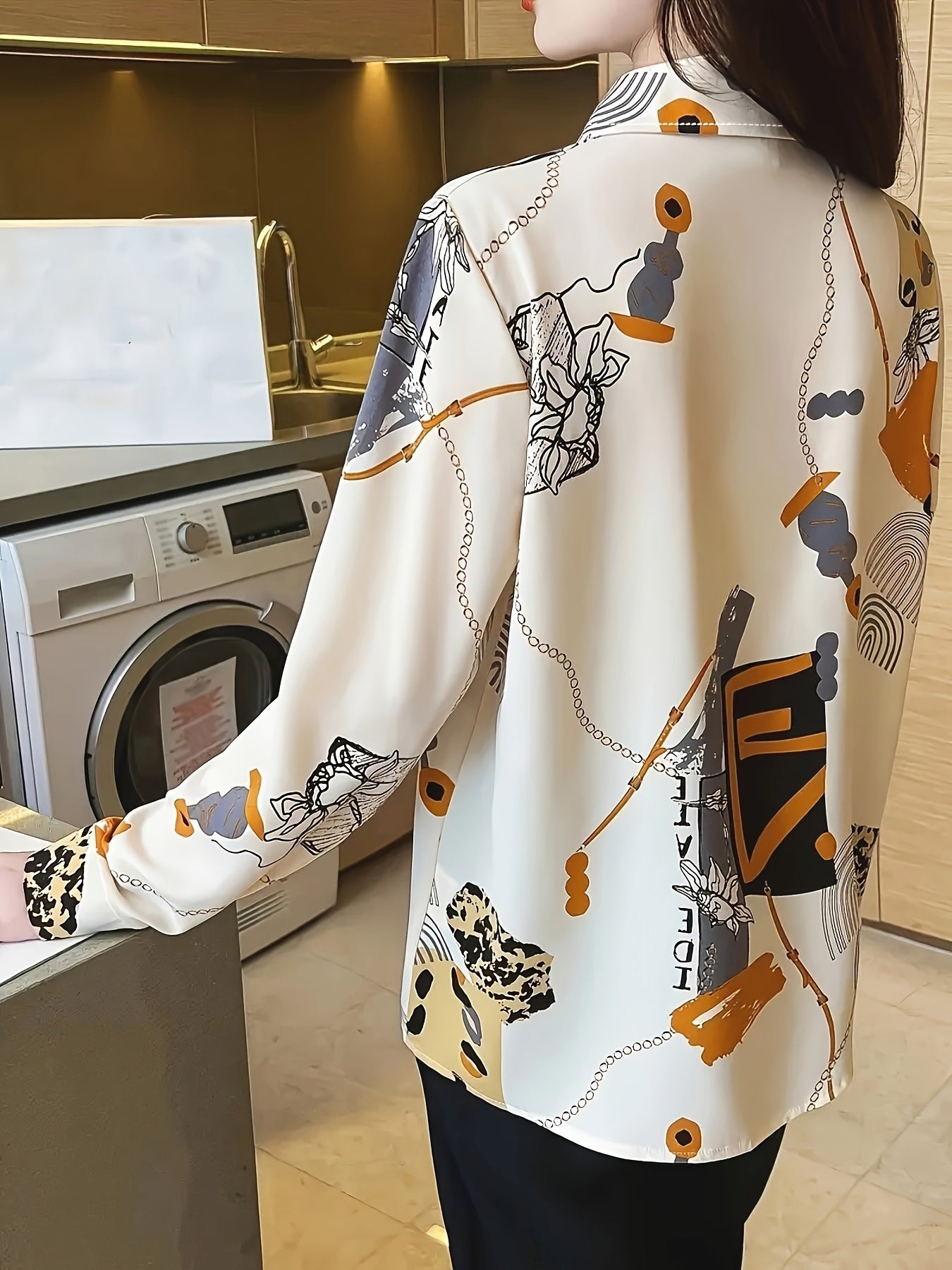 Polyester Women's Vintage-Inspired Long Sleeve Polo Collar Blouse