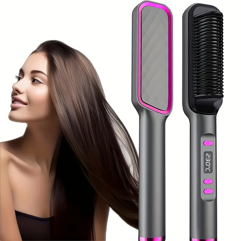 Pink & Black Electric Hair Straightener Brush with Heat Protection