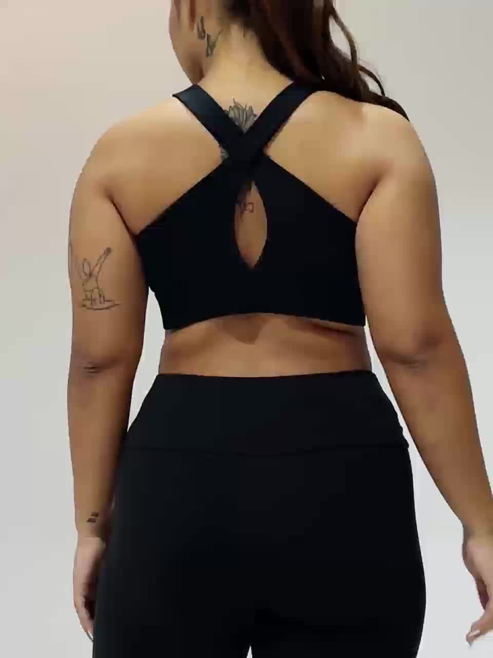 Women's Plus Size Black Sports Bra - Comfort Fit, Adjustable Straps, Front Zipper