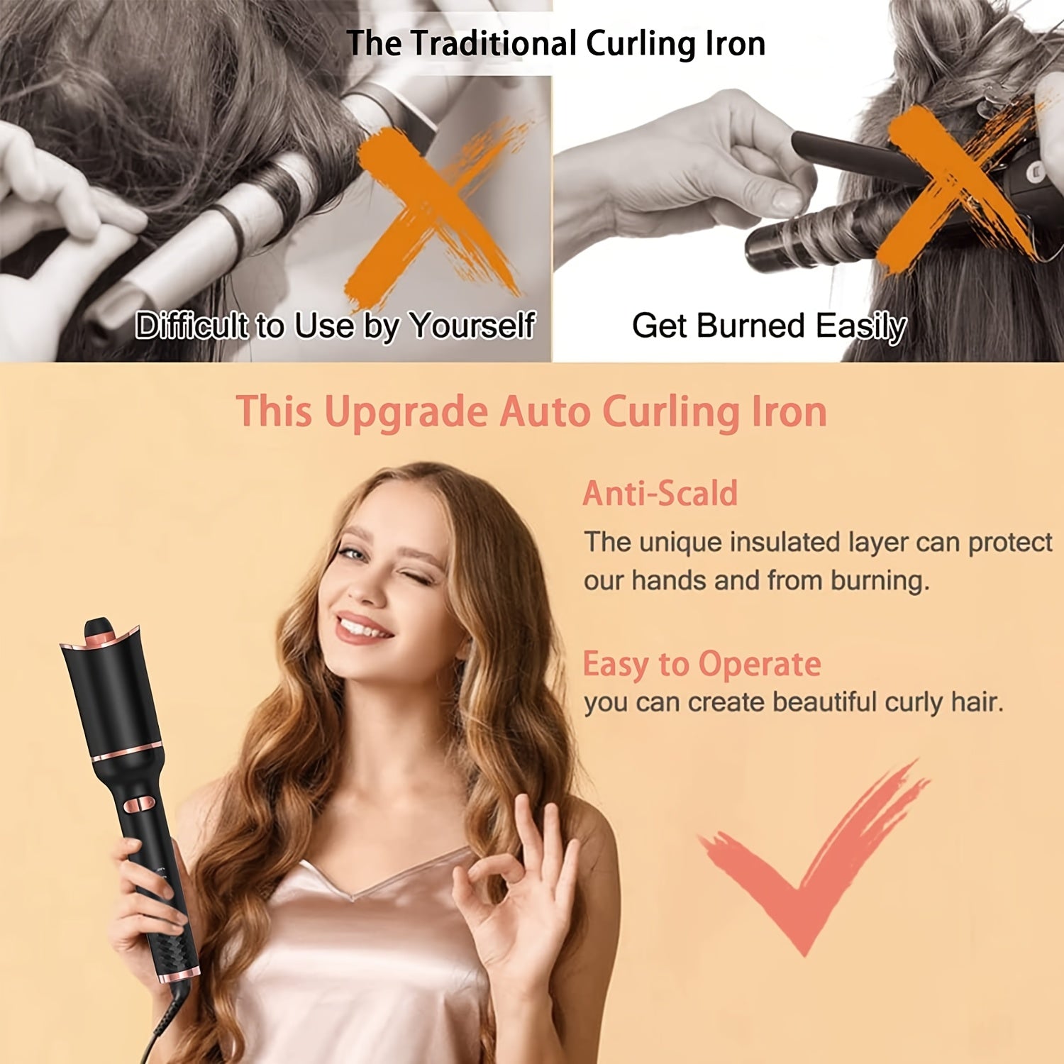 360° Rotating Hair Curler with 4-Speed Adjustable Temperature