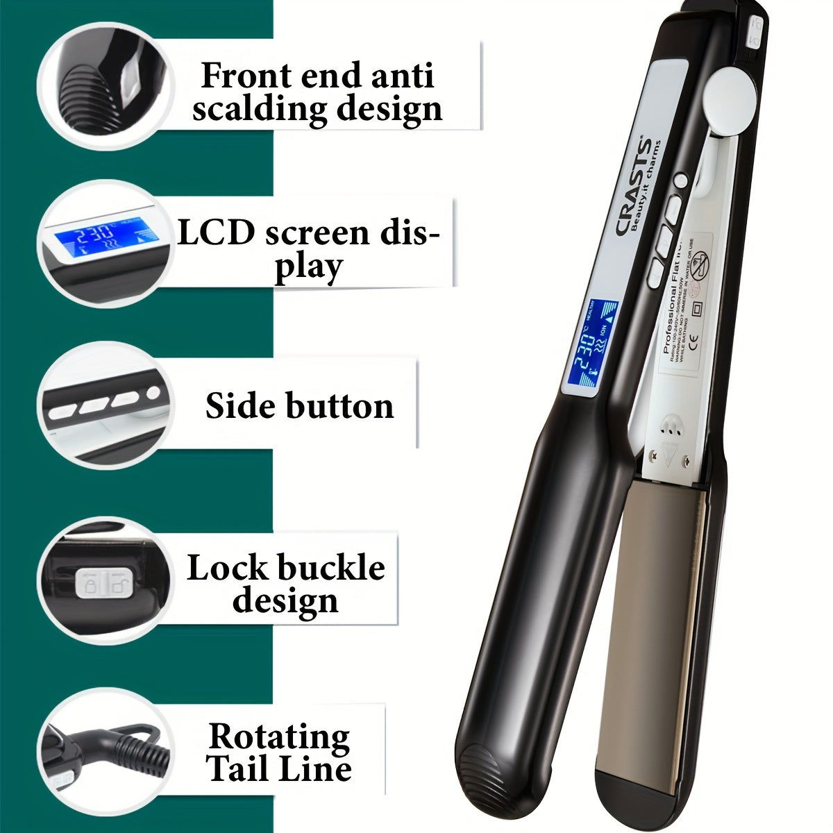 Professional Hair Straightener with Display - Dual-Use for Smooth Styling & Curls