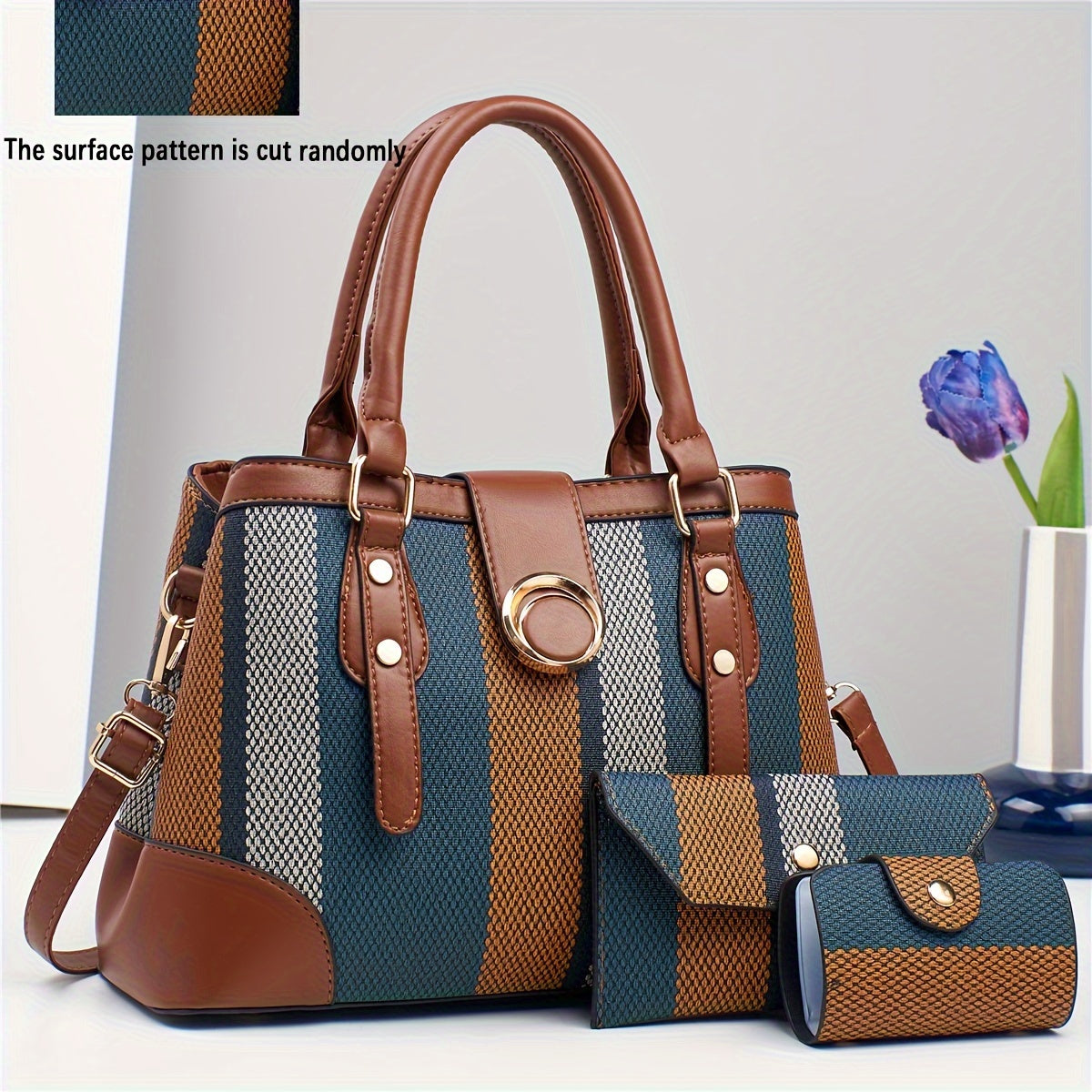 Three-Piece Classic Striped Handbag Set