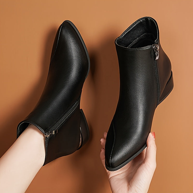 New Thick-Heel Short Boots for Women with Pointed Toe