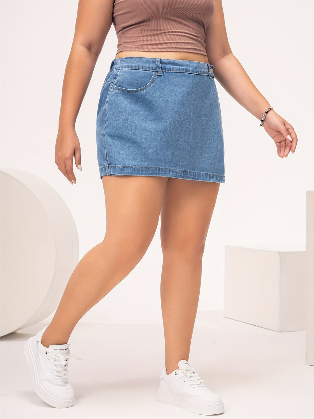Women's Light Blue Denim Skort - Casual Style with Flap Pockets, Non-Stretch Fabric, Machine Washable, Perfect for Spring/Summer