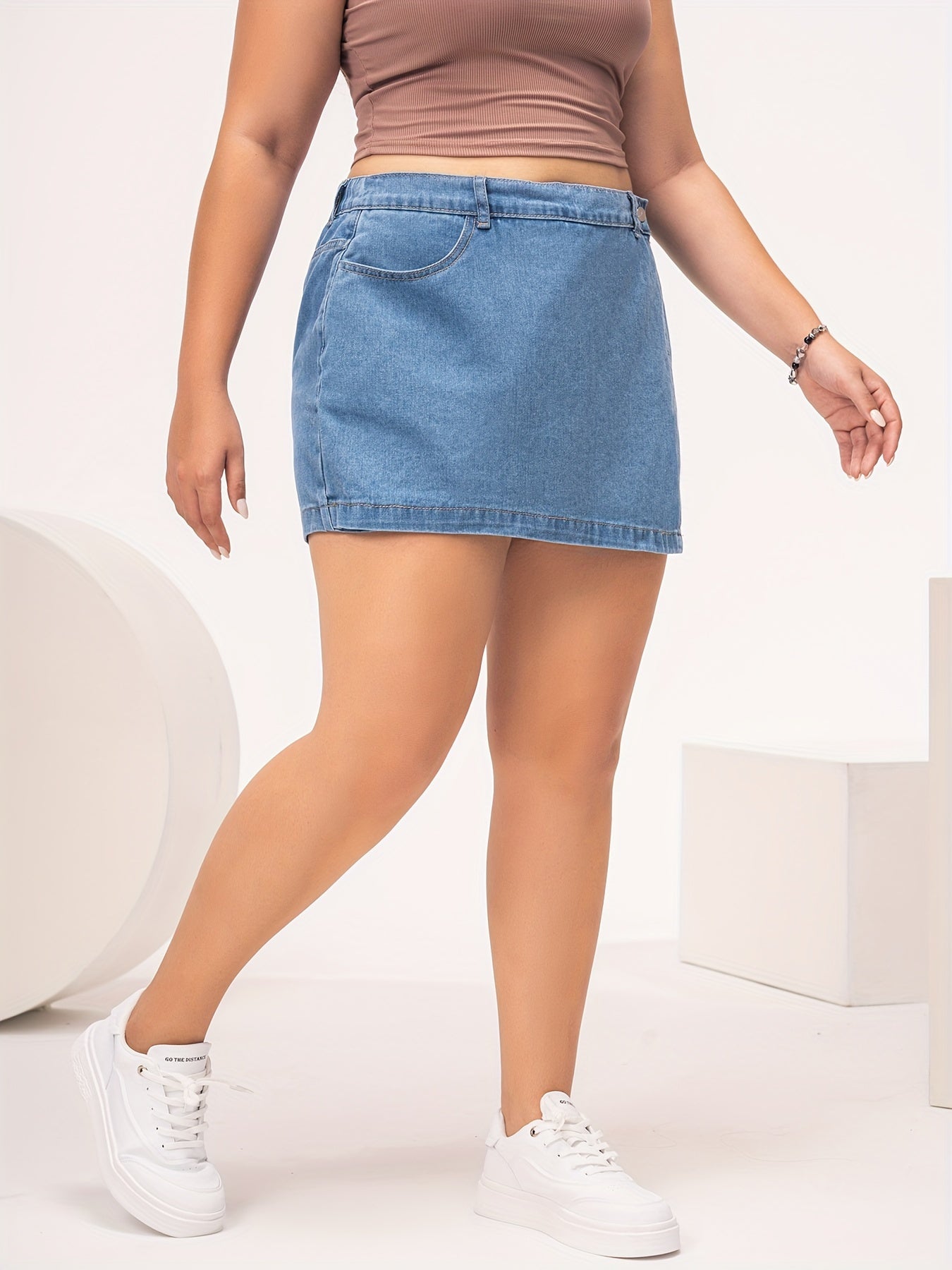 Women's Light Blue Denim Skort - Casual Style with Flap Pockets, Non-Stretch Fabric, Machine Washable, Perfect for Spring/Summer