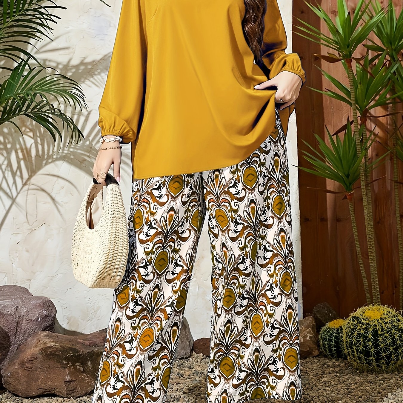 Elegant Plus-Size Women's V-Neck Loose-Fit Set