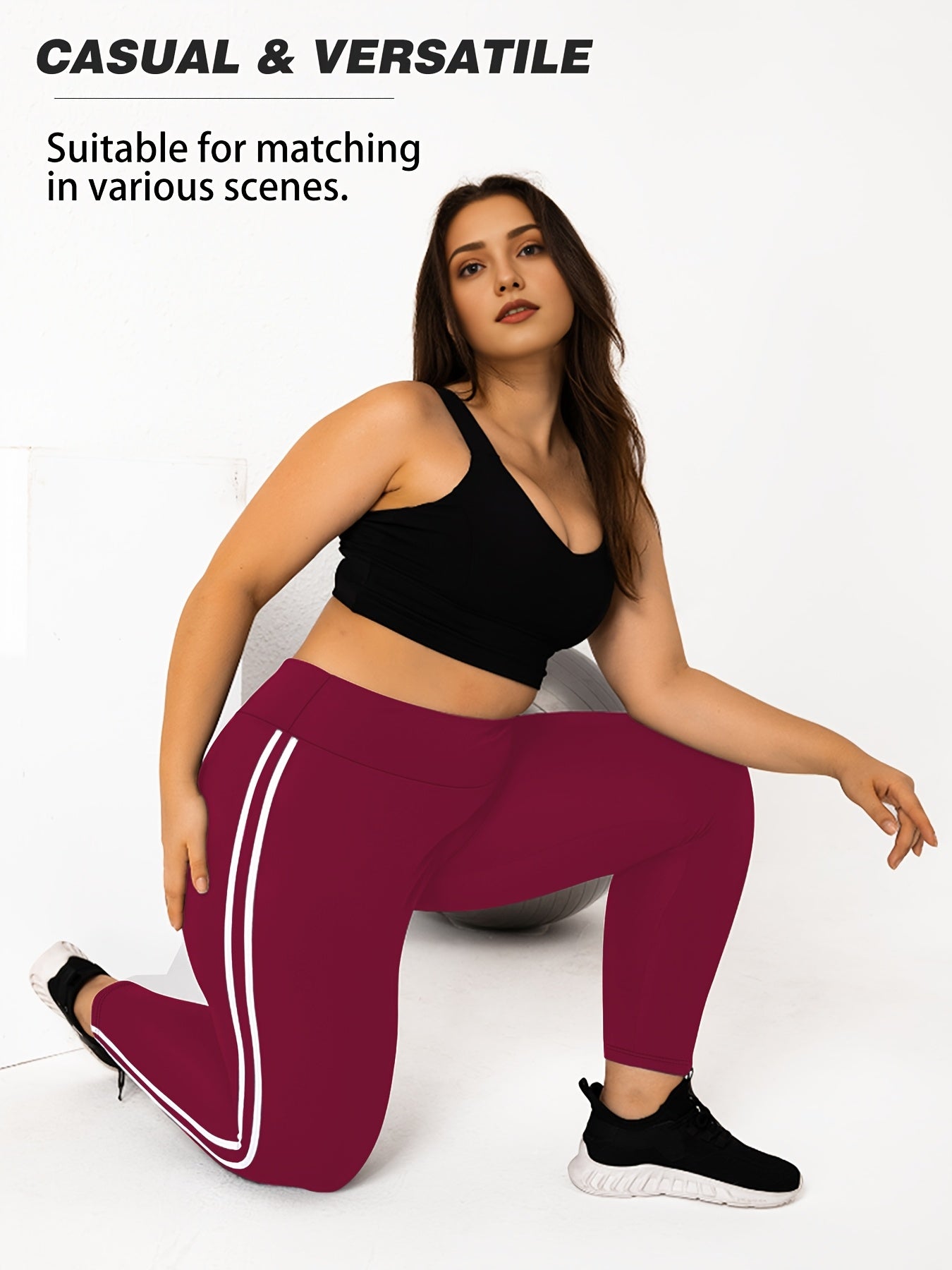 Women's Plus Size High-Waisted Cropped Leggings with Side Stripes