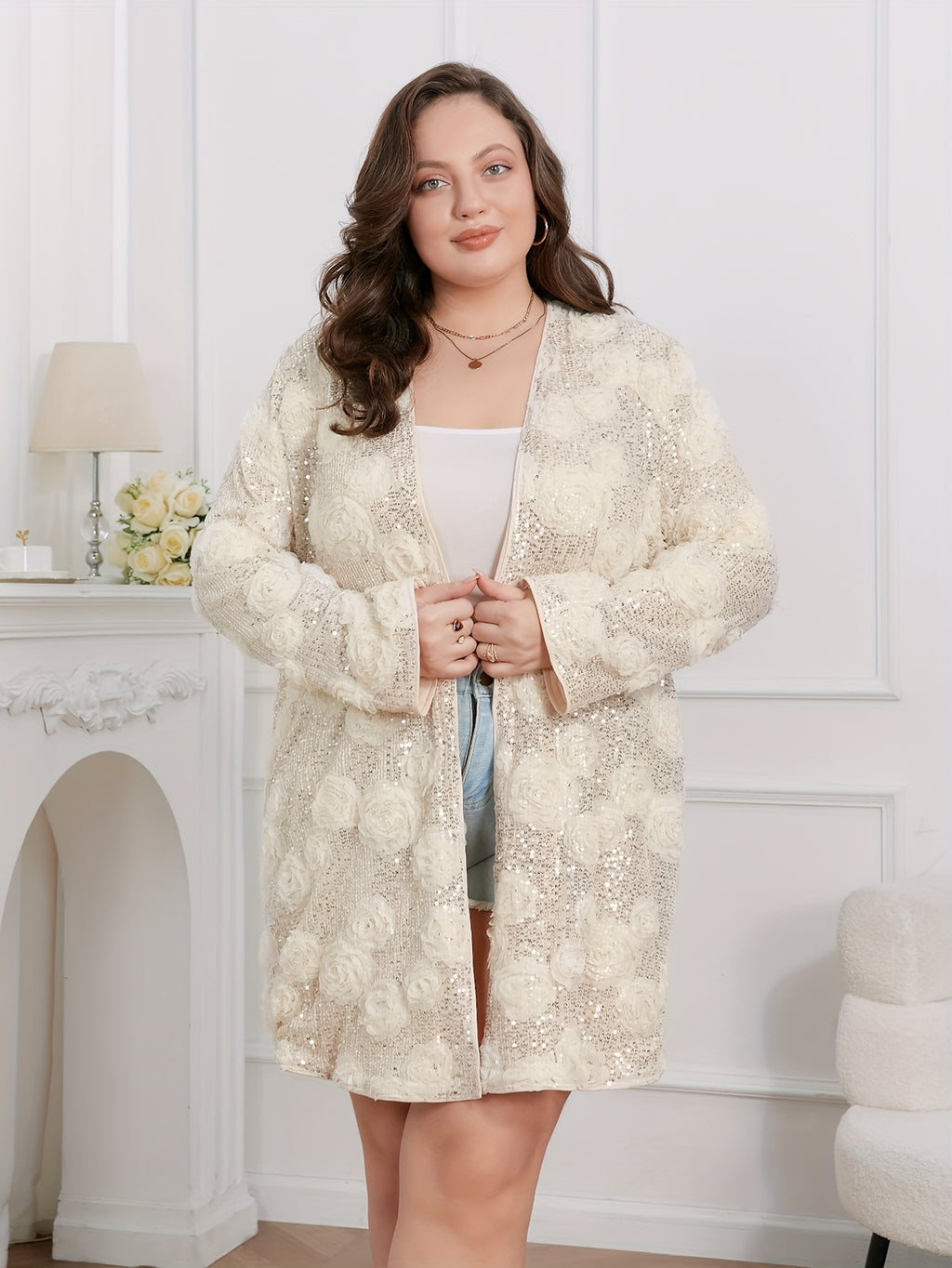 Plus Size, Sequin Blouse - Sparkling Casual & Party Top