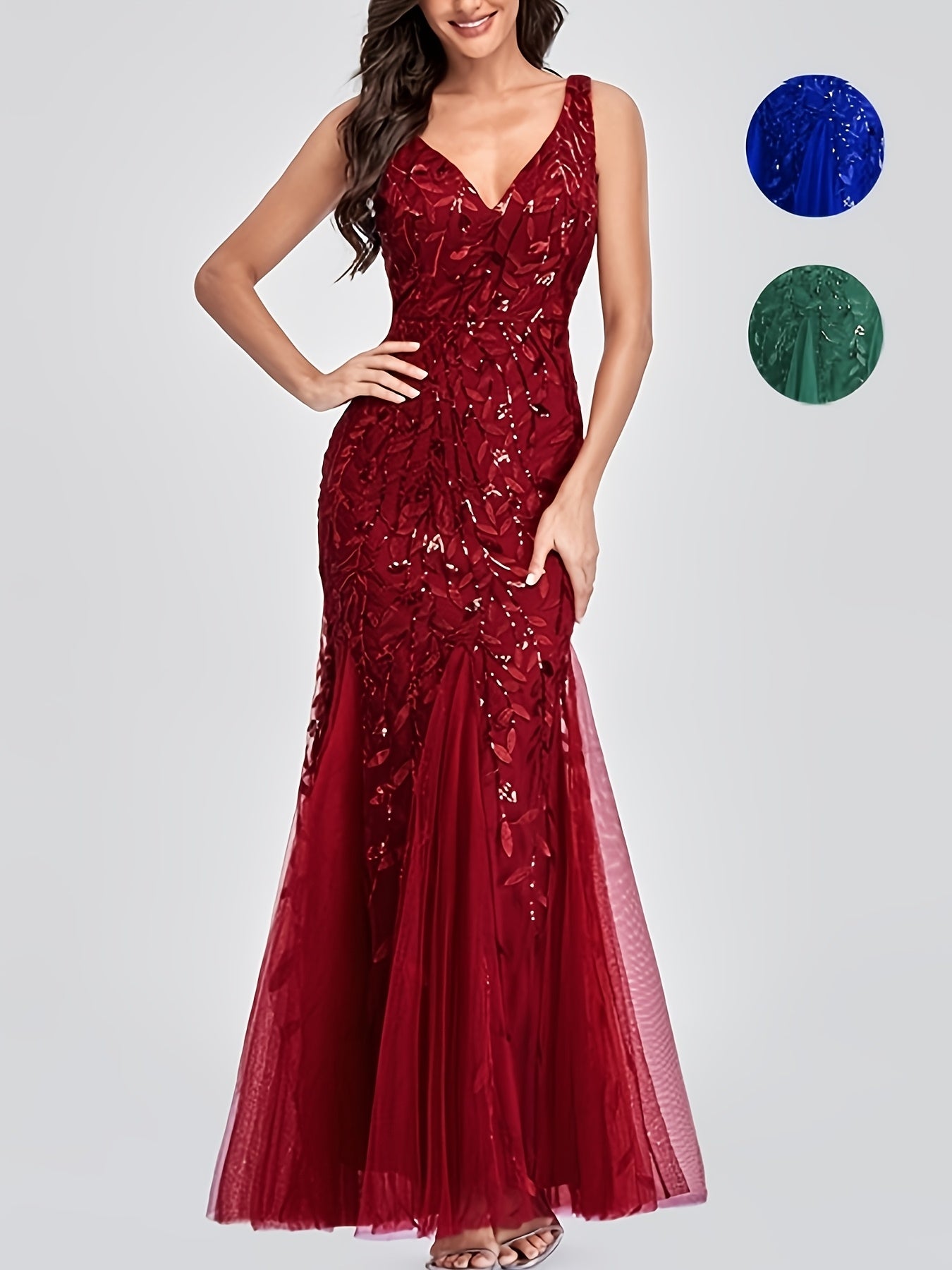 Elegant Embroidered Multi-Color Dresses, Hip-Wrapping Mermaid Skirt with Lace,  Christmas Party