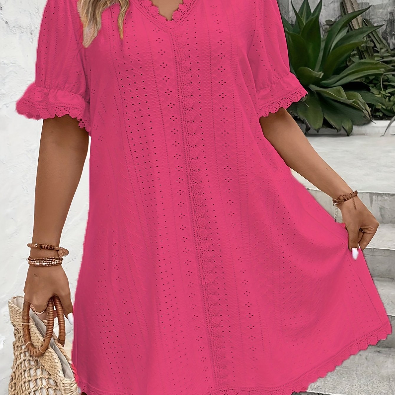 Casual Court Lock Flower Lace Loose Dress