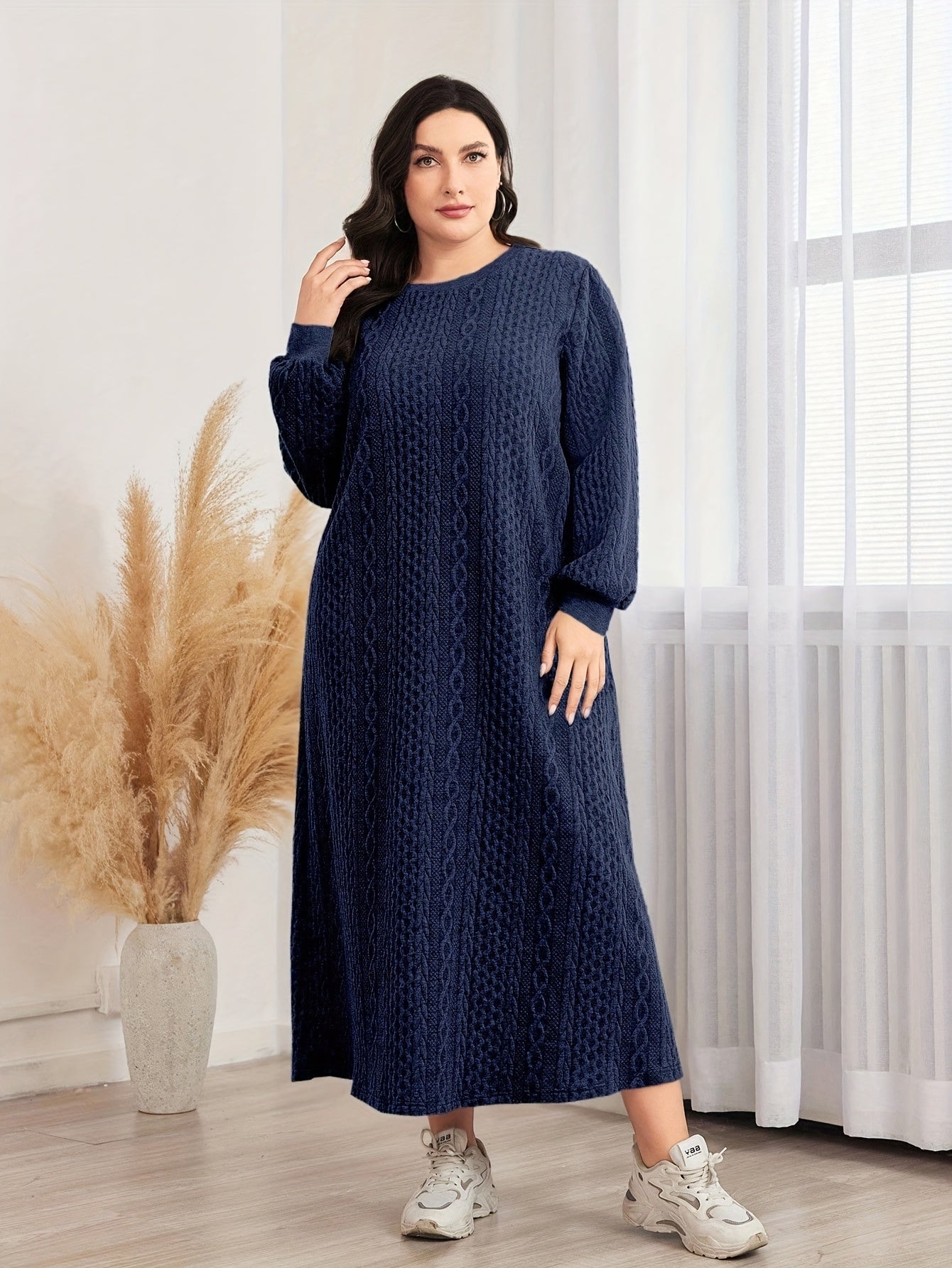 Women's Plus Size Textured Sweatshirt Dress