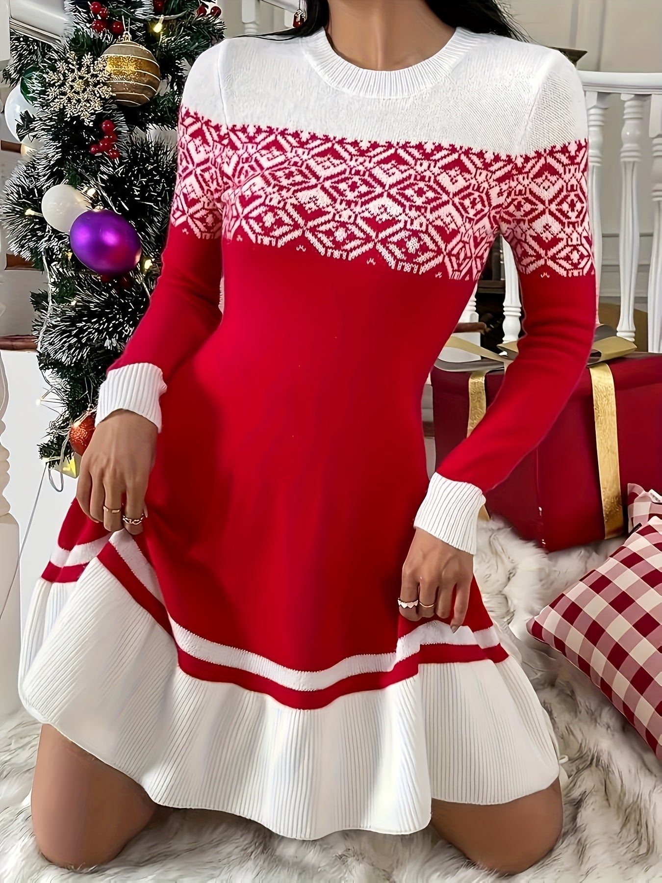 Women's Elegant Sweater Dress - Long Sleeve Winter Party  Christmas Day