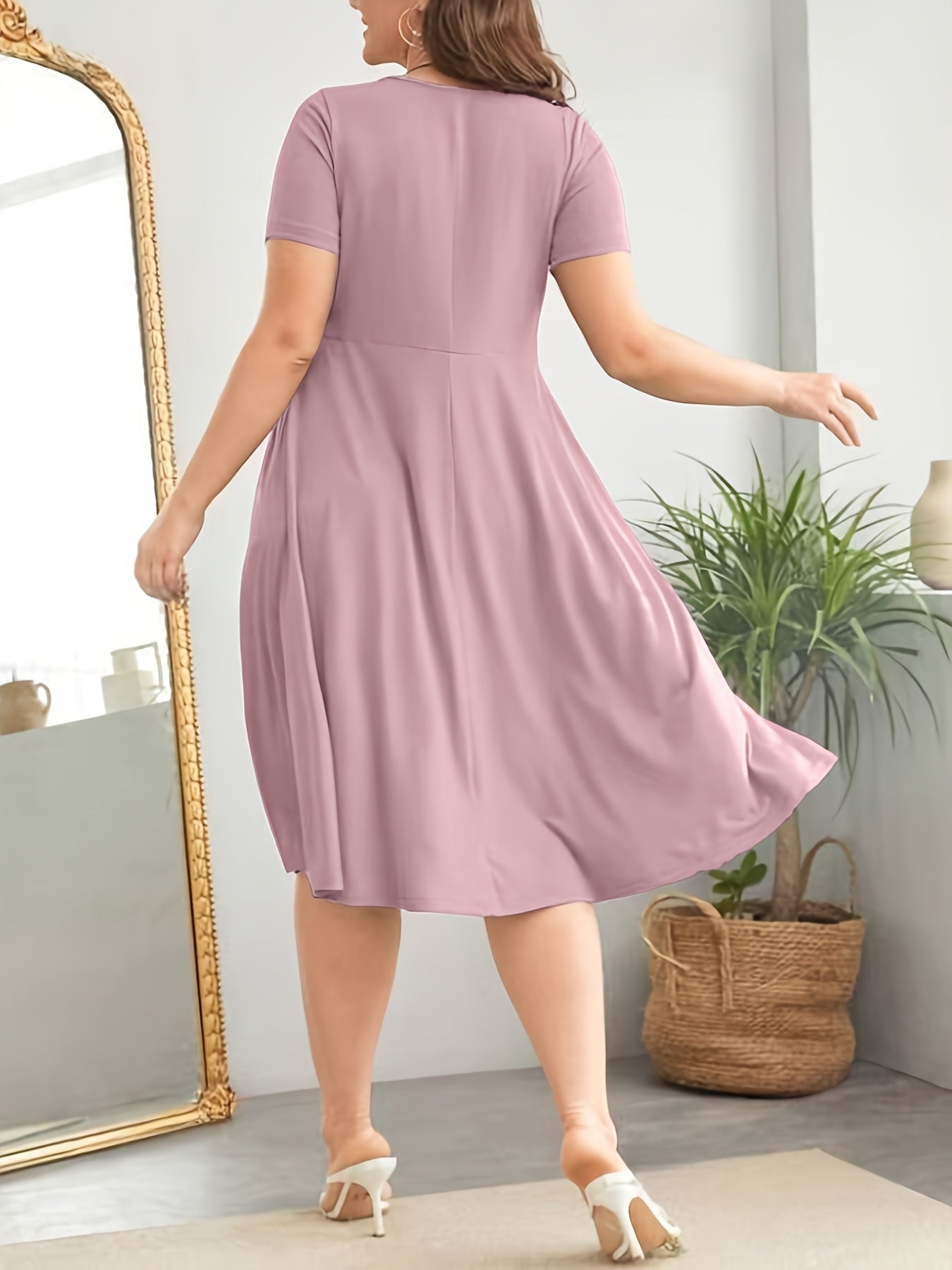 Elegant Plus Size V-Neck Dress with Button Details