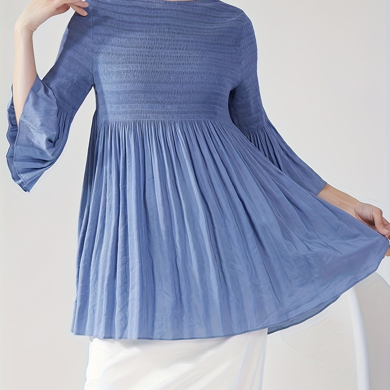 Women's French Style Smoothing A-Line T-Shirt with Bell Sleeve Top