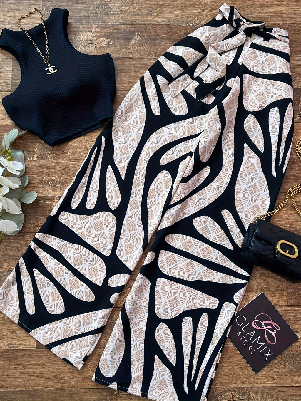 Casual Tight Vest Top + Slim Wide-Leg Flared Pants Two-Piece Set