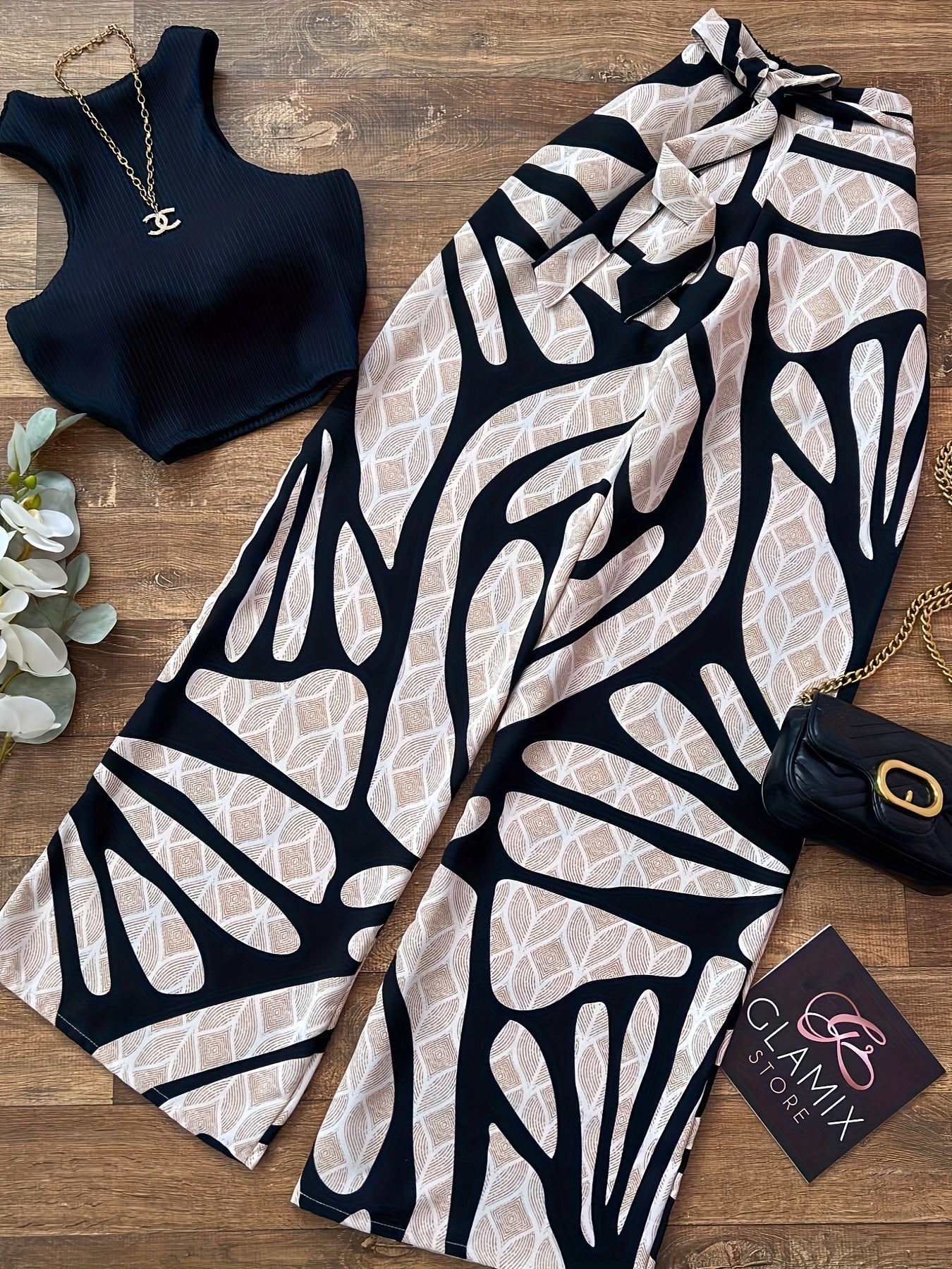 Casual Tight Vest Top + Slim Wide-Leg Flared Pants Two-Piece Set